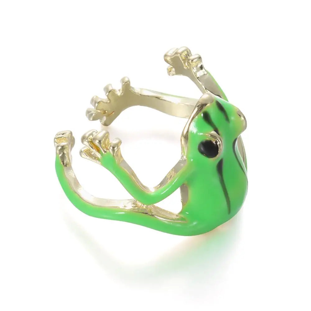 Cute Tree Frog Adjustable Open Ring – Alloy Animal Ring