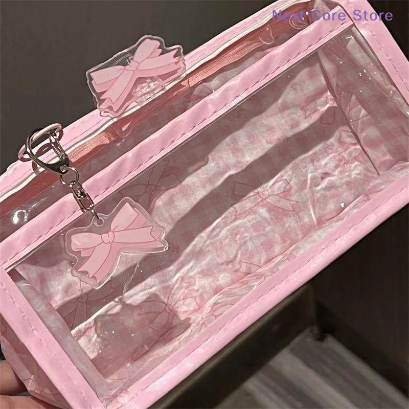 Sweet Bow Transparent Pencil Case – Large Capacity Zipper Bag Transparent Pencil Case Nixie