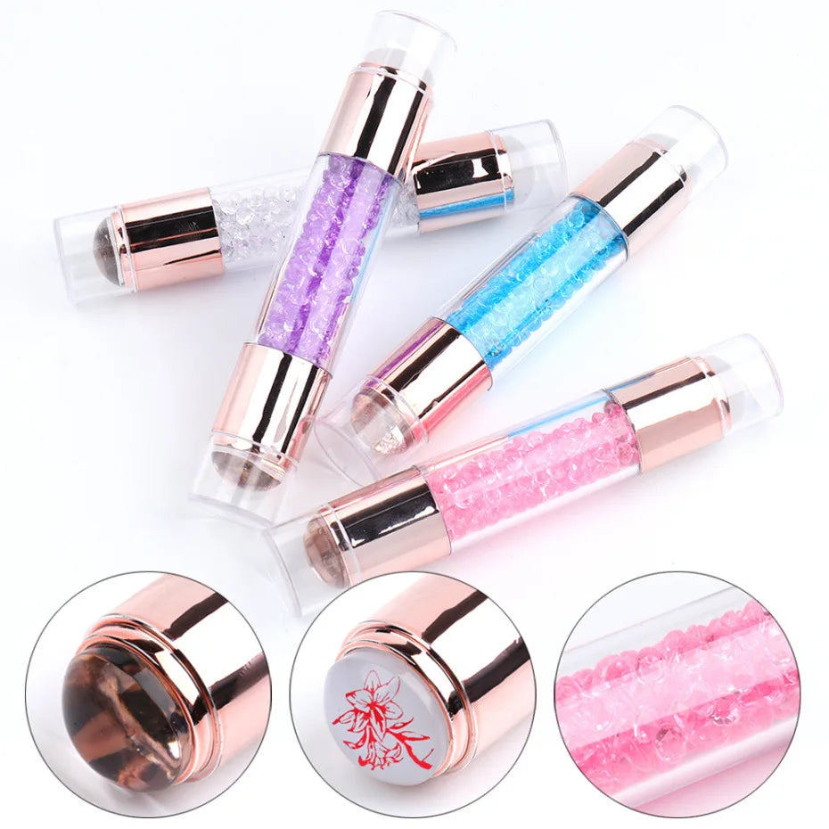 3Pcs Rhinestone Nail Stamp Set – Dual Silicone Stamper & Scrapers Nail Stamping Set Nixie