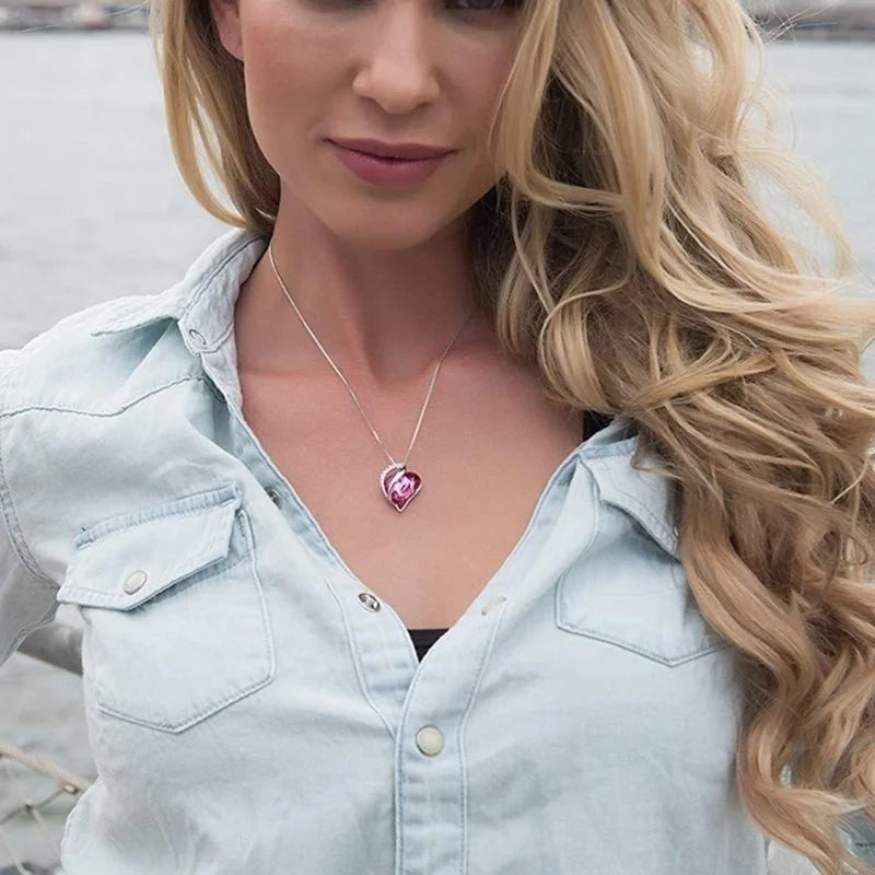 Love Heart Crystal Stud Earrings & Pendant Necklace Set Crystal Jewelry Set Nixie