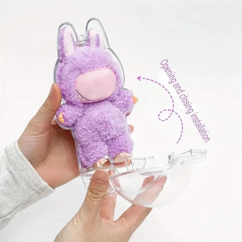 Labubu Doll Acrylic Display Case 6.3" with Keychain Doll Display Case Nixie