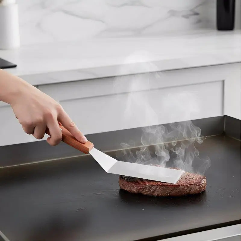 Stainless Steel BBQ Spatula & Grill Scraper Wood Handle BBQ Spatula Nixie