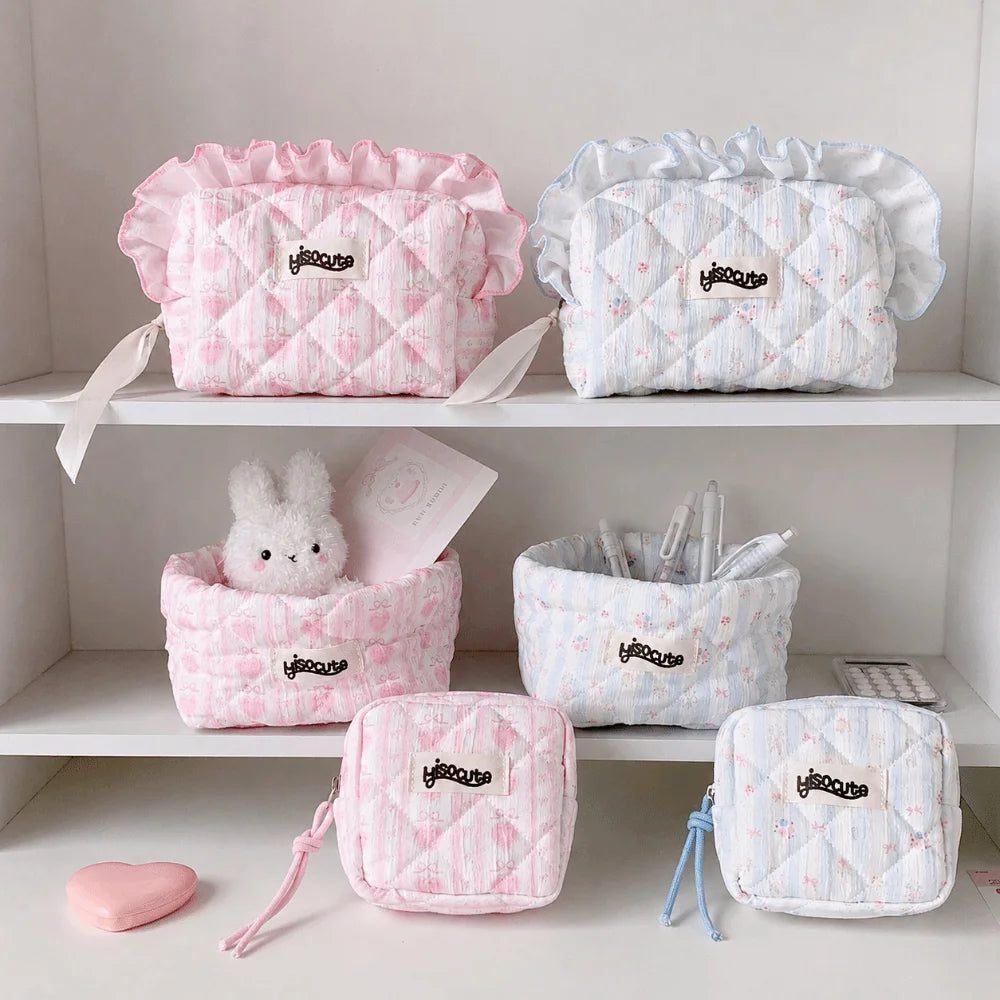 Quilted Fabric Desktop Storage Basket – Cute Floral Print Desktop Storage Basket Nixie