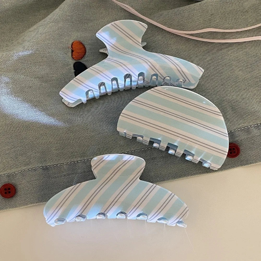 Blue Stripe Geometric Hair Claw Clip – Semicircle Barrette Hair Claw Clip Nixie