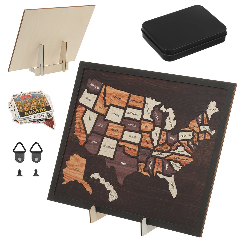 Wooden USA Map Puzzle Travel Tracker | Wall Art & Home Décor Wooden Map Puzzle Nixie