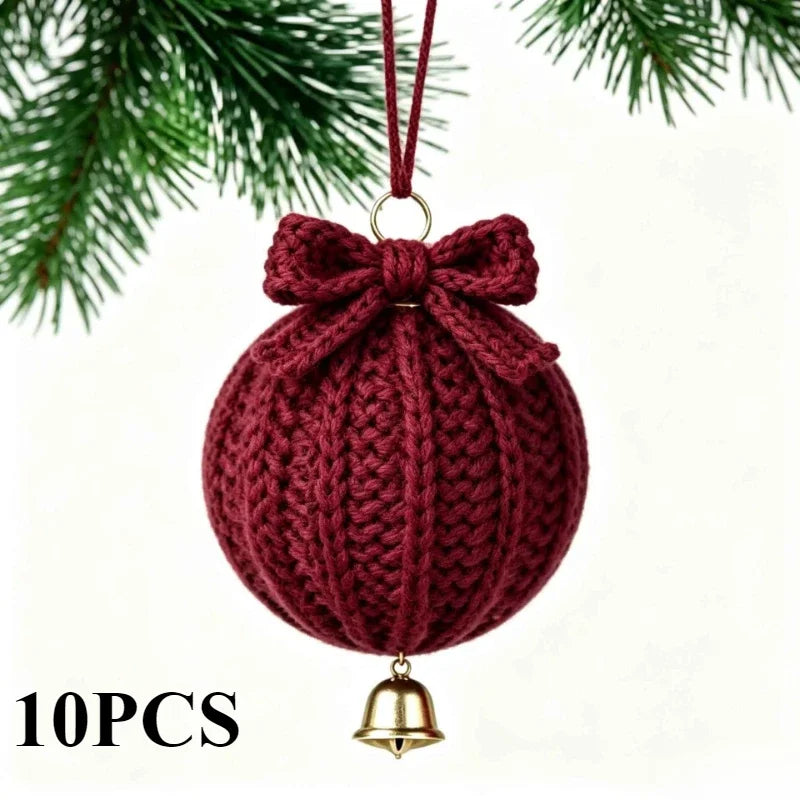 Hand Crochet Christmas Ball Ornaments with Bells – 10 Pcs Christmas Ornament Set Nixie wine red-10pcs Diameter 8cm