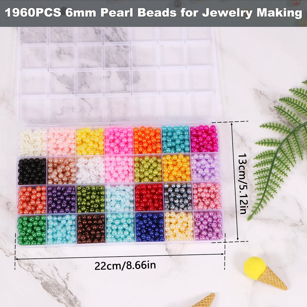 1960Pcs DIY Bracelet Beads Kit – 6mm, 28 Colors + Storage Box DIY Jewelry Bead Kit Nixie