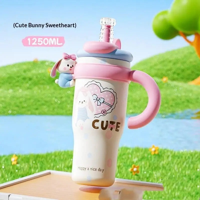 1250ml Cartoon Insulated Tumbler with Straw & Handle Insulated Tumbler Nixie 1-1.5L A2