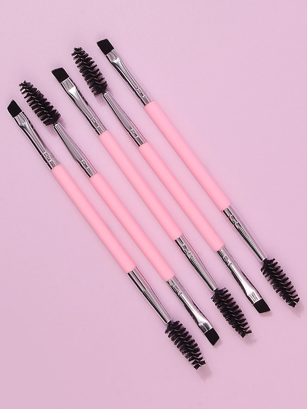 5PCS Pink Double-Ended Mascara & Eyebrow Brush Set Eye Makeup Brush Nixie