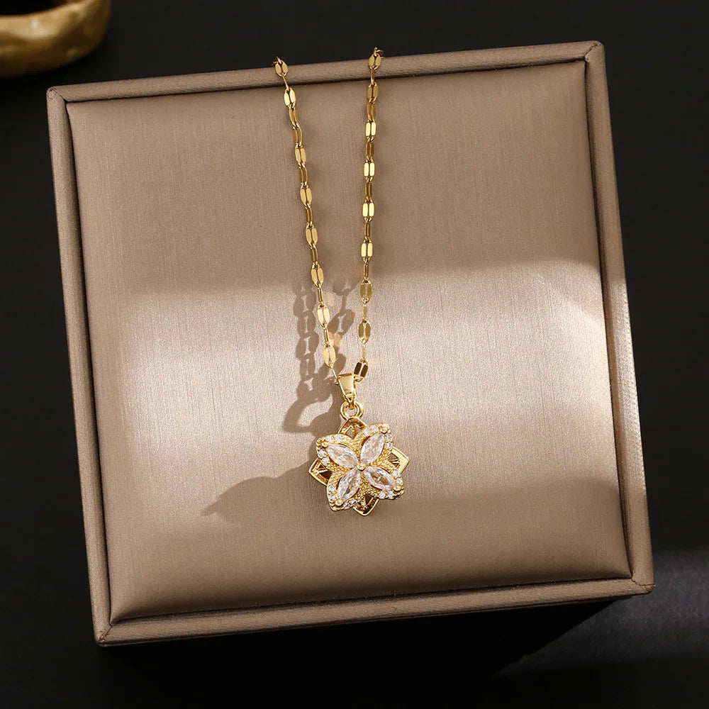 Four-Leaf Clover Rotatable Pendant Necklace for Women Pendant Necklace Nixie