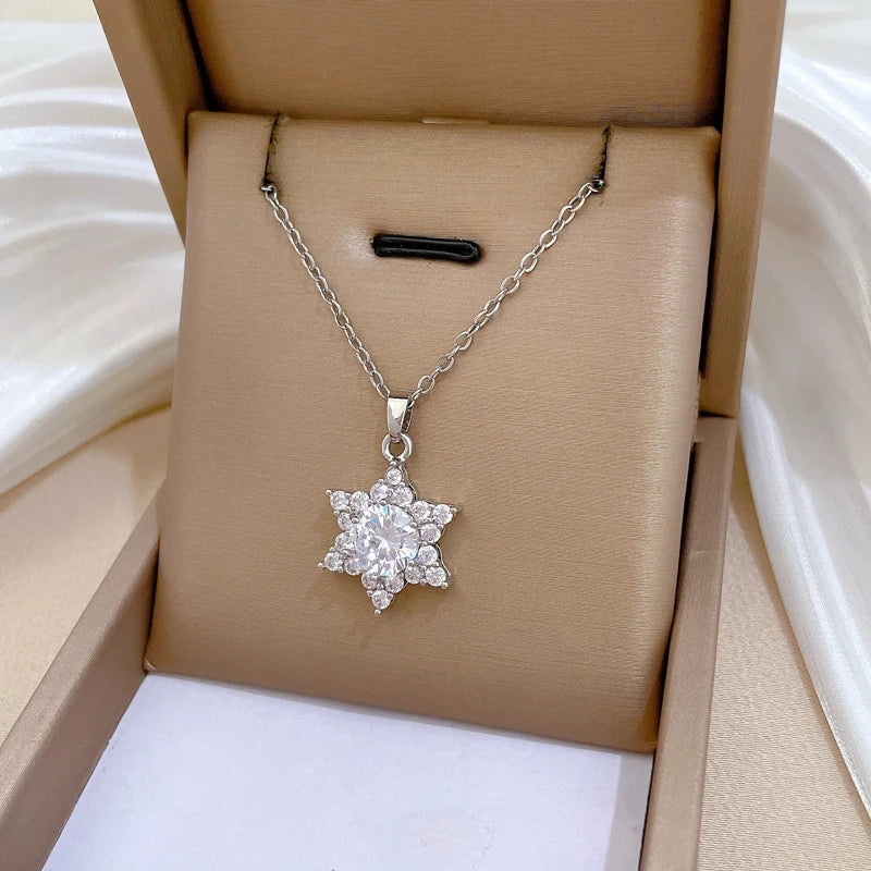 Snowflake Copper Pendant Necklace – Zircon Stainless Steel Choker Pendant Necklace Nixie