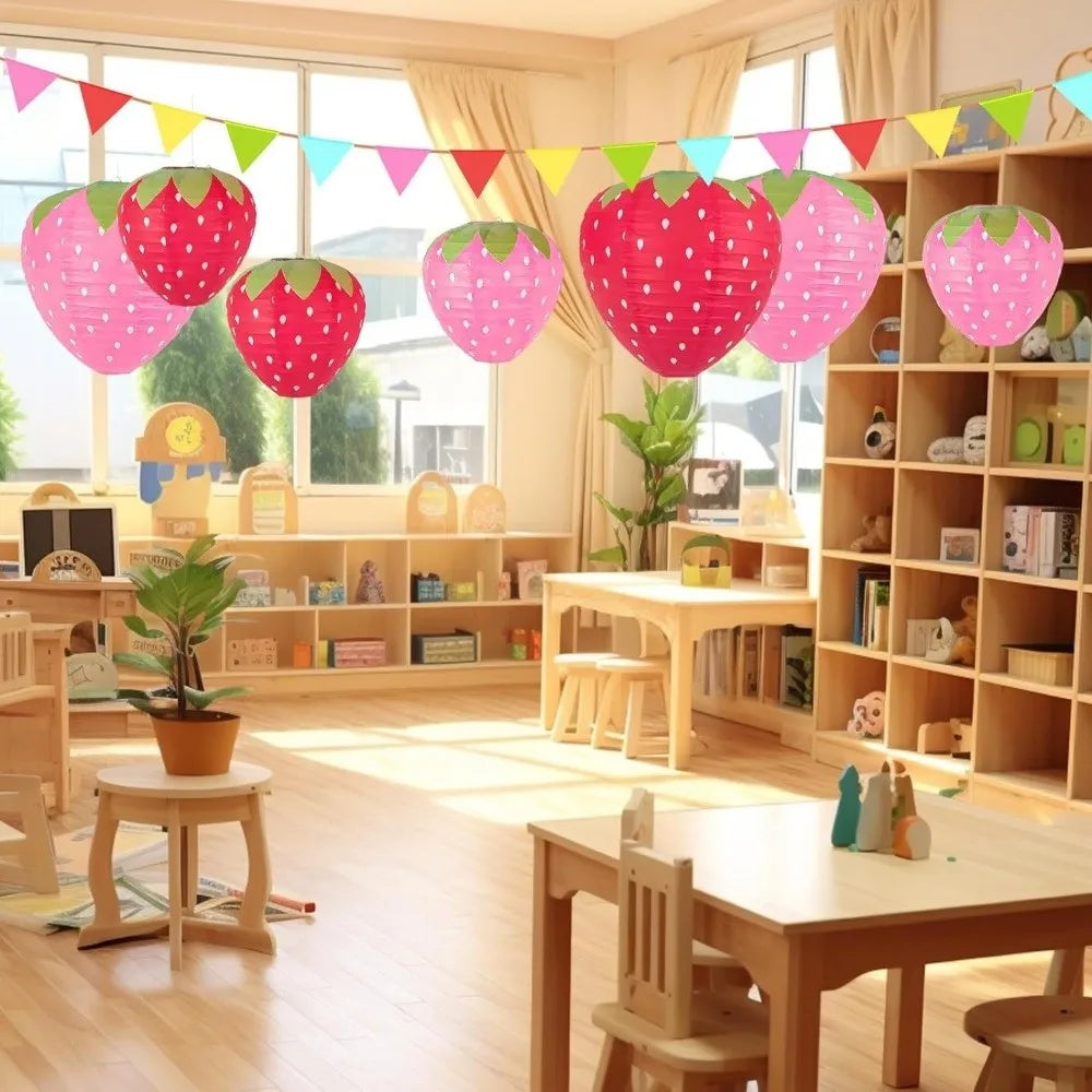 3D Strawberry Paper Lanterns – Handheld Kids Party Decor Paper Party Lantern Nixie