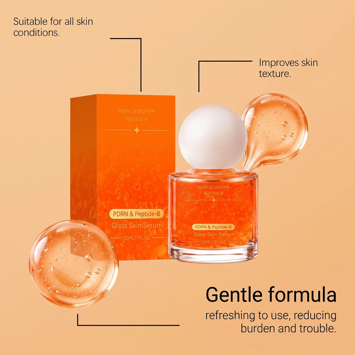 PDRN & Peptide-8 Glass Skin Serum | Shimmer Facial Essence Facial Serum Nixie