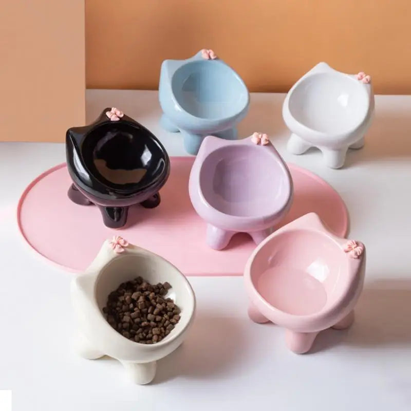 15° Tilted Ceramic Cat Bowl | Elevated Whisker-Friendly Pet Bowl Ceramic Cat Bowl Nixie