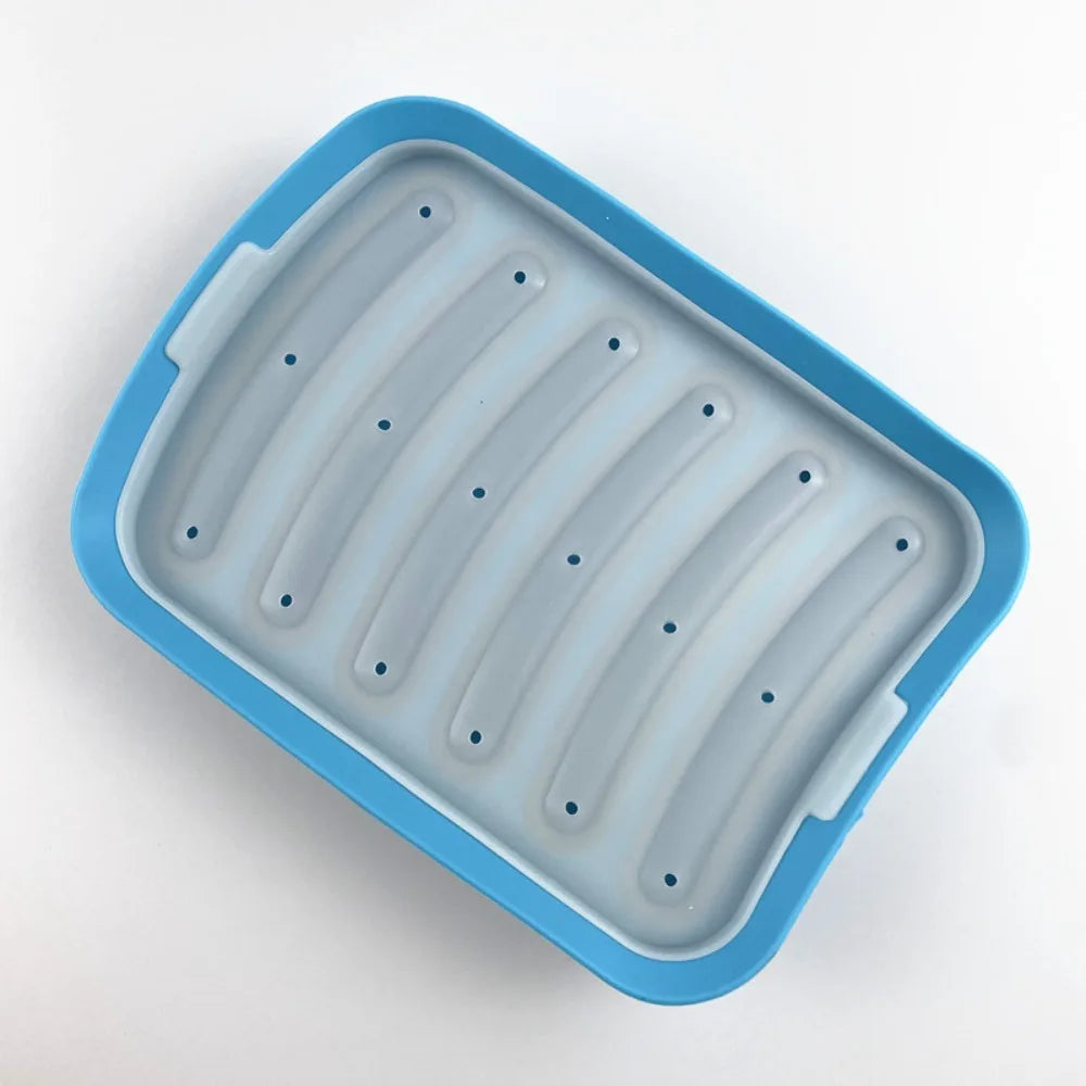 6-Cavity Silicone Sausage Mold with Lid – DIY Baking Tray Silicone Baking Mold Nixie Blue
