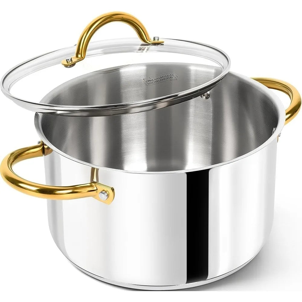 MICHELANGELO Stainless Steel Stock Pot with Lid | Induction Safe Stainless Steel Stock Pot Nixie