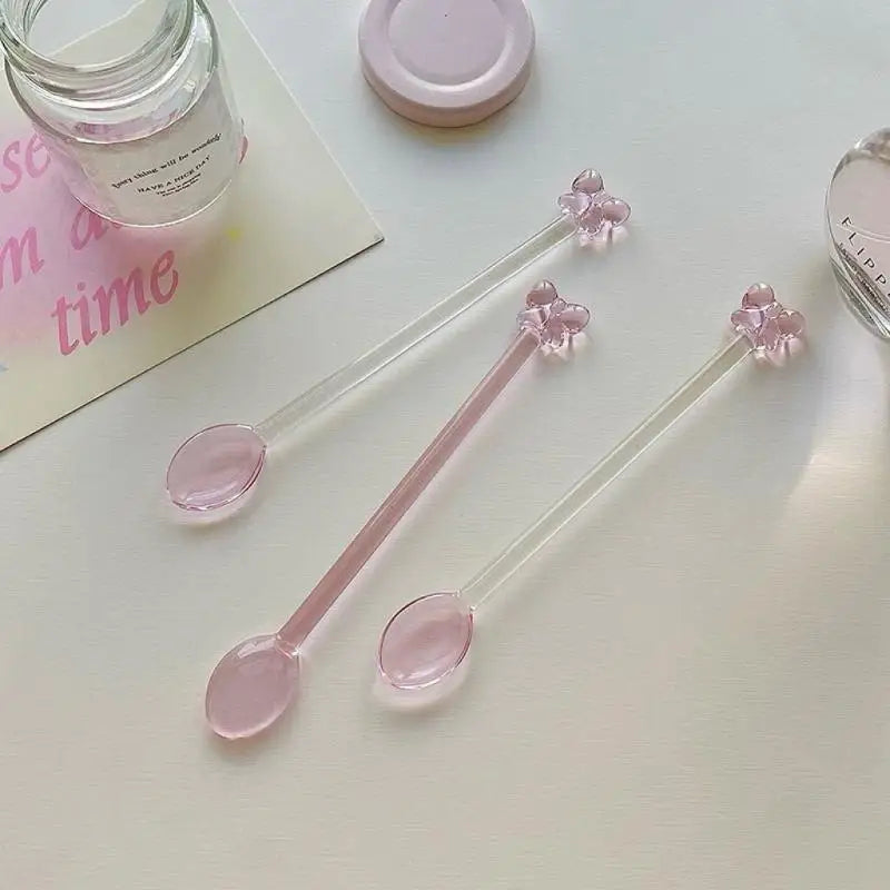Pink Bow Glass Coffee Spoon – Long Handle Stirring Teaspoon Glass Stirring Spoon Nixie