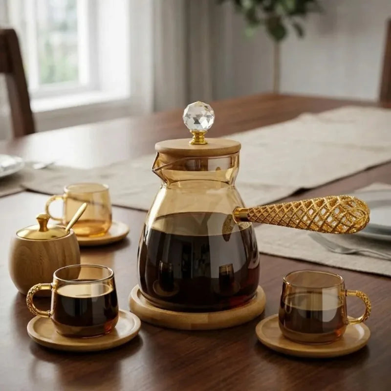 High Borosilicate Glass Turkish Coffee Pot with Side Handle