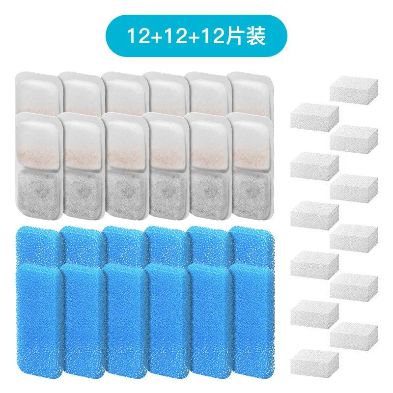 Oneisall 2.2L Cat Fountain Replacement Filters & Sponge Set Pet Fountain Filter Nixie 12packs