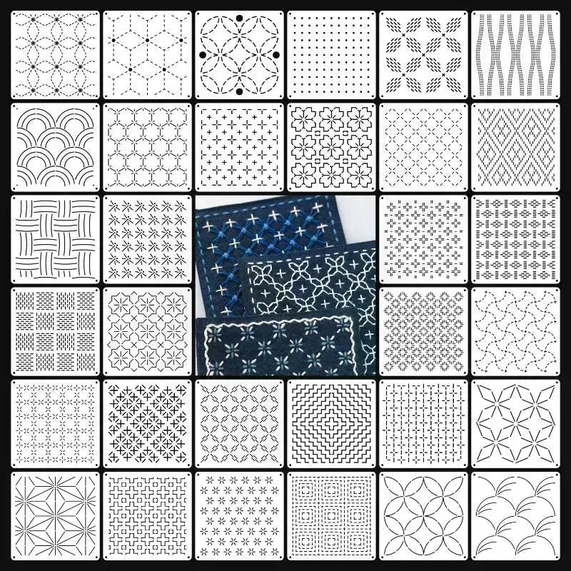 Sashiko Embroidery Stencil Templates – Reusable PET, 9 or 32 Pcs