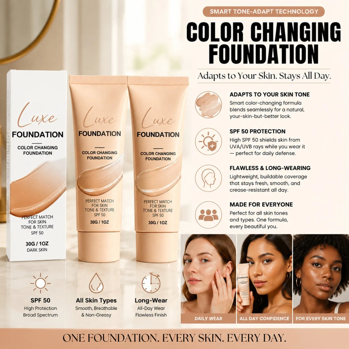 VIARELINE Color Changing Foundation SPF50 | Natural Finish Color Changing Foundation Nixie