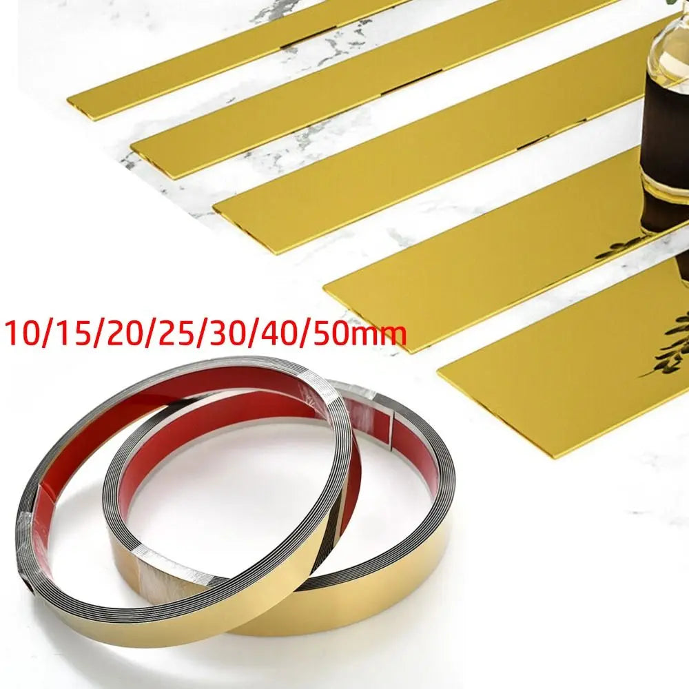 5M Gold Mirror Wall Strip – Self-Adhesive Steel Edge Trim Decor Decorative Wall Strip Nixie