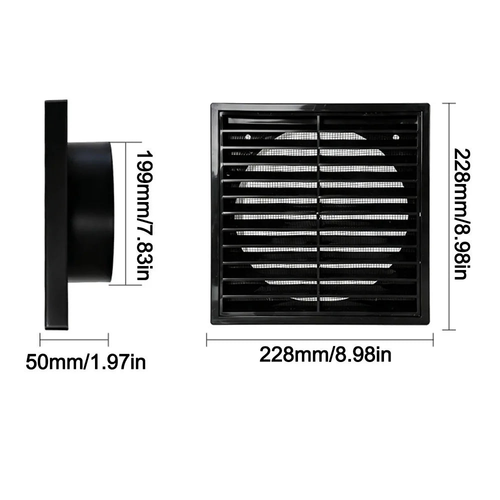 Square Air Vent Grille Cover 4–8 In | Aluminum Fiber Mesh Vent Grille Cover Nixie Black-8in