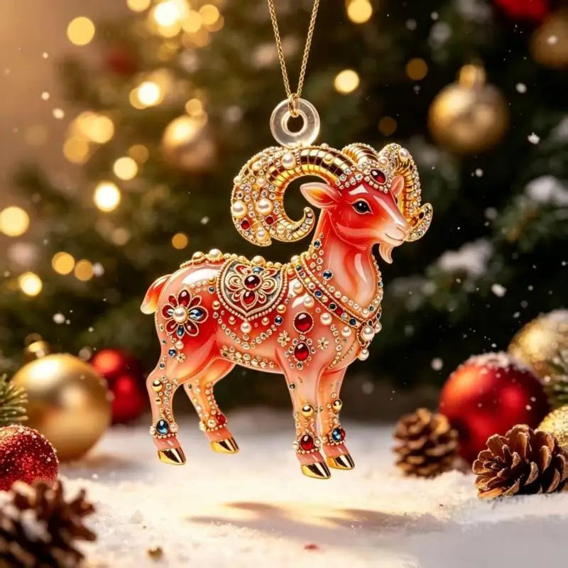 Acrylic Chinese Zodiac Goat Ornament – Red Gold Lunar New Year Hanging Ornament Nixie
