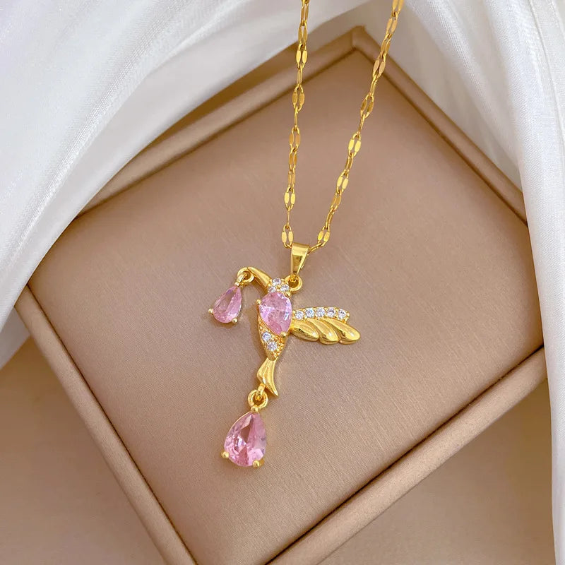 Diamond Bird Pendant Necklace | Gold Stainless Steel Clavicle Pendant Necklace Nixie