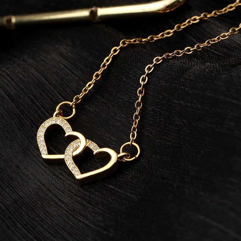 Women's Gold Heart Pendant Necklace | Cubic Zirconia Pendant Necklace Nixie