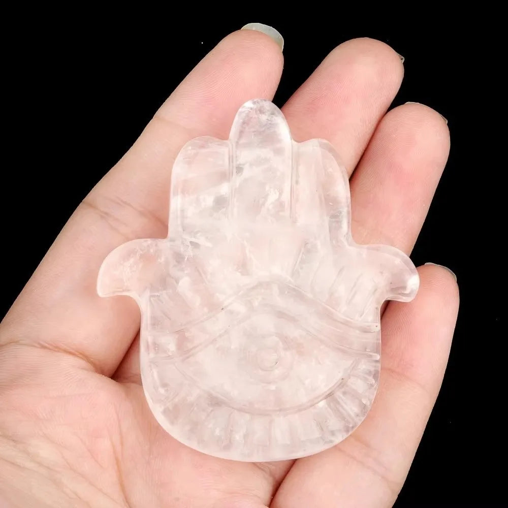 Natural Stone Hamsa Hand Carved Bead – Agate & Amethyst 57x50mm Carved Stone Bead Nixie