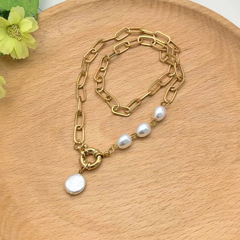 Faux Pearl Pendant Necklace Retro Collarbone Chain for Women Pendant Necklace Nixie
