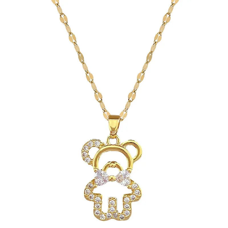 Luxury Bear Tie Pendant Necklace – Gold Stainless Steel Choker Pendant Necklace Nixie