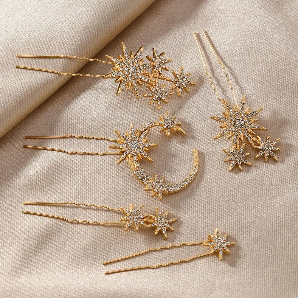5-Piece Rhinestone Retro Hairpin Set – Star Moon Snowflake Rhinestone Hair Clips Nixie