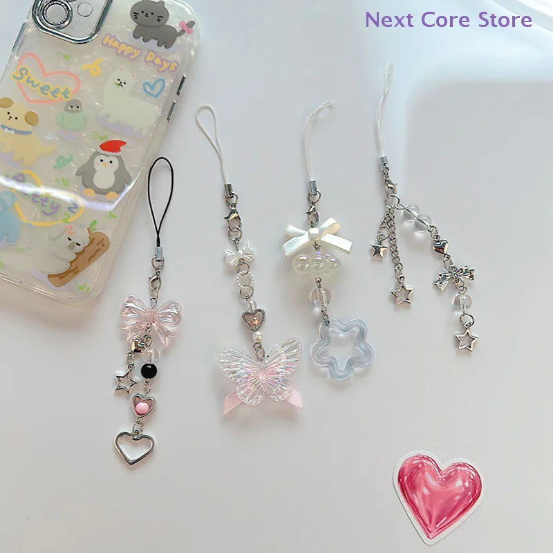 Butterfly Bead Phone Lanyard Y2K Keychain Charm Pendant Phone Lanyard Charm Nixie