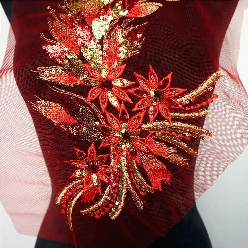 Sequined Floral Embroidery Sew-On Patch | Lace Trim DIY