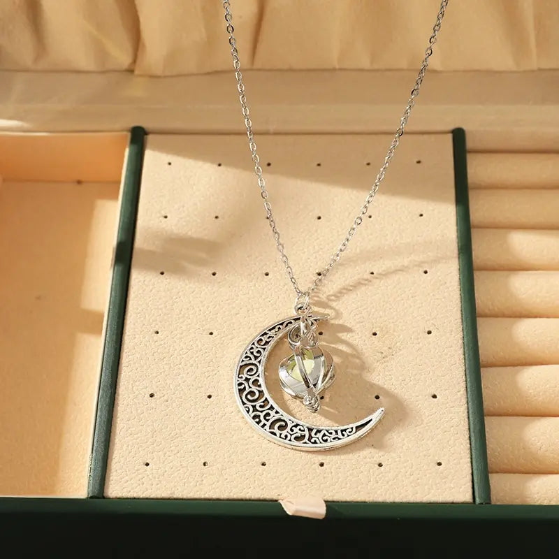 Silver-Tone Moon & Pumpkin Pendant Necklace | Light Luxury Style Pendant Necklace Nixie