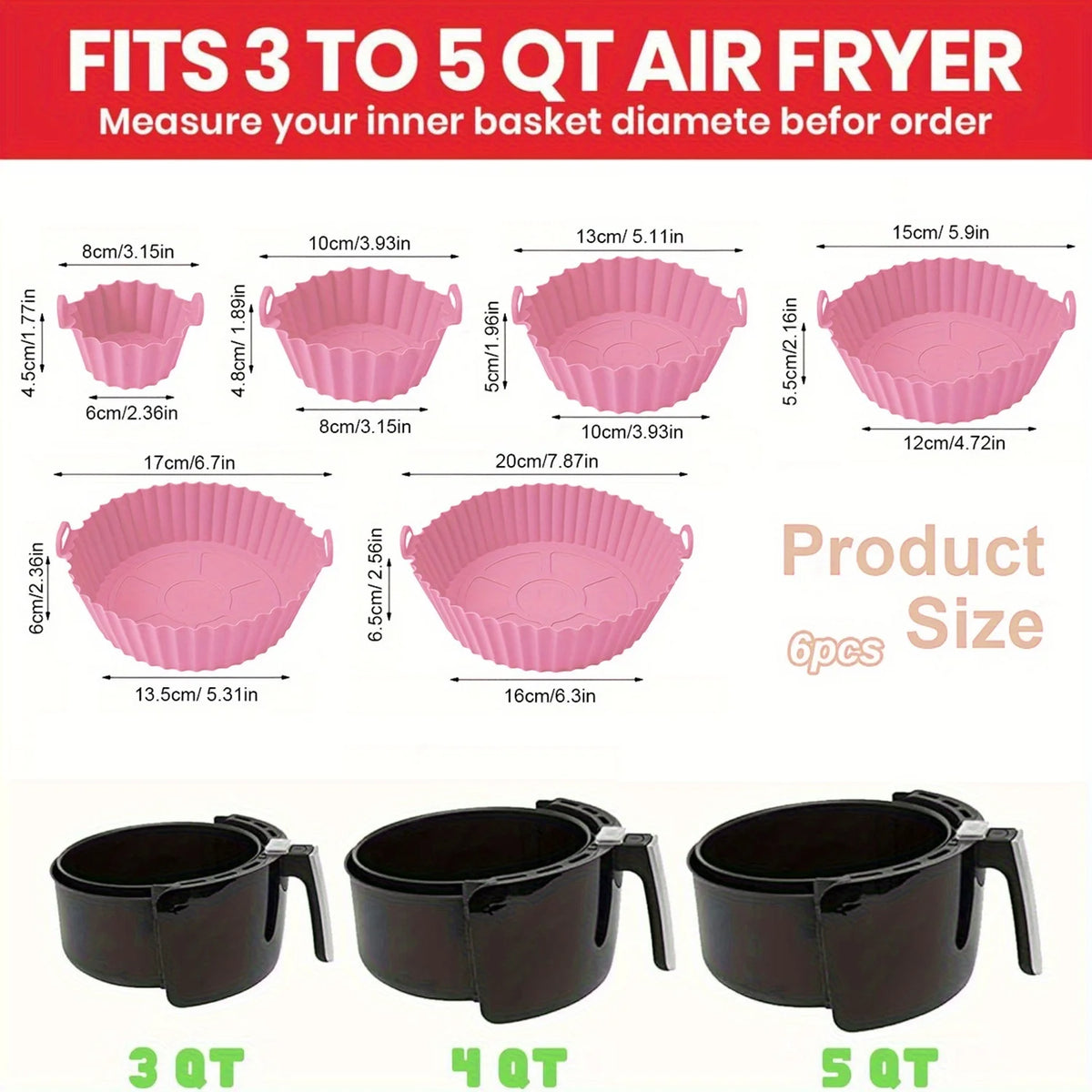 6PC Silicone Air Fryer Mats – Non-Stick & Dishwasher Safe Air Fryer Mats Nixie
