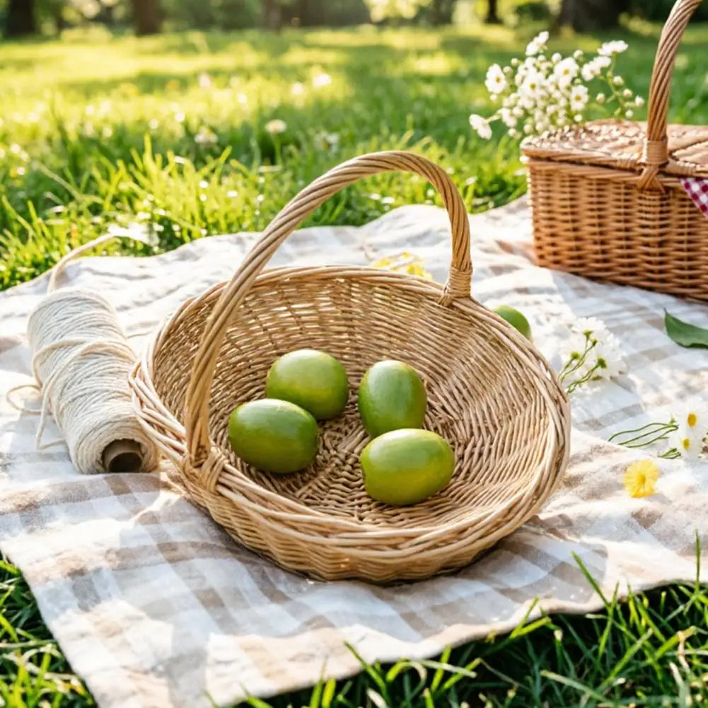 Handwoven Rattan Storage Basket with Handle | Fruit & Veggie Wicker Storage Basket Nixie