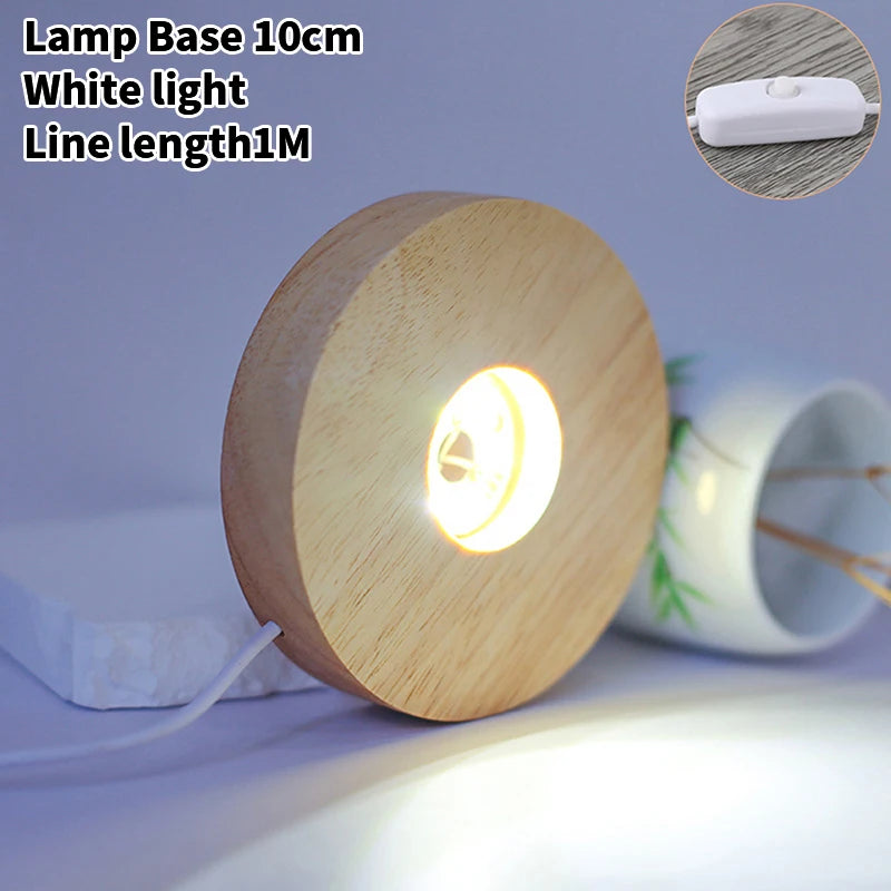 10cm Wooden LED Rotating Display Stand Light Base + USB