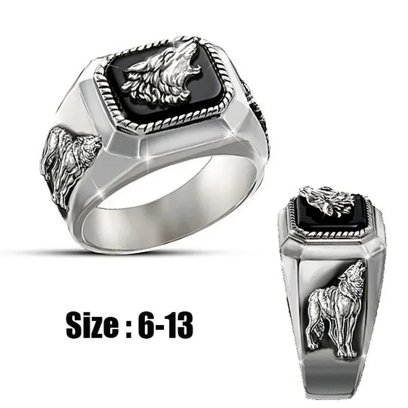 Men's Silver Wolf Ring – Punk Fashion Jewelry Sizes 6–13 Fashion Ring Nixie