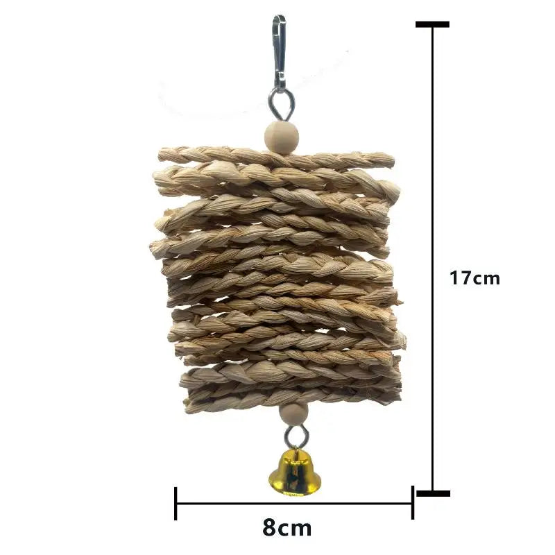 Parrot Chew Toy – Natural Corn Husk Braided Bell Bird Toy Bird Chew Toy Nixie onesize