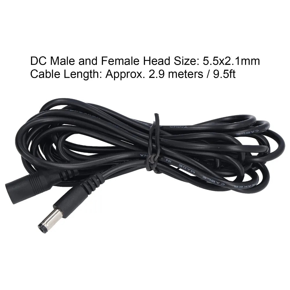 2-Pack 9.8FT Solar DC Extension Cable 5.5x2.1mm 24AWG Male Female