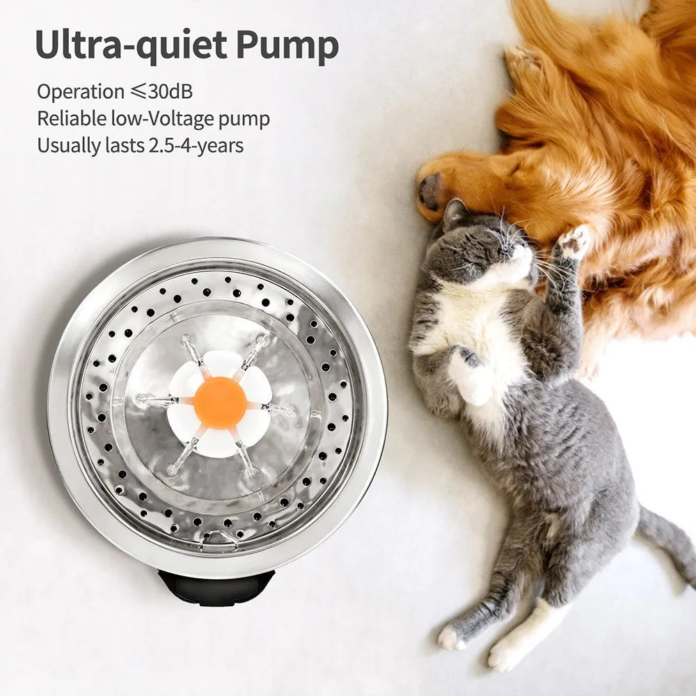 2.5L Stainless Steel Pet Fountain – Auto Cat Dog Water Dispenser Pet Water Fountain Nixie