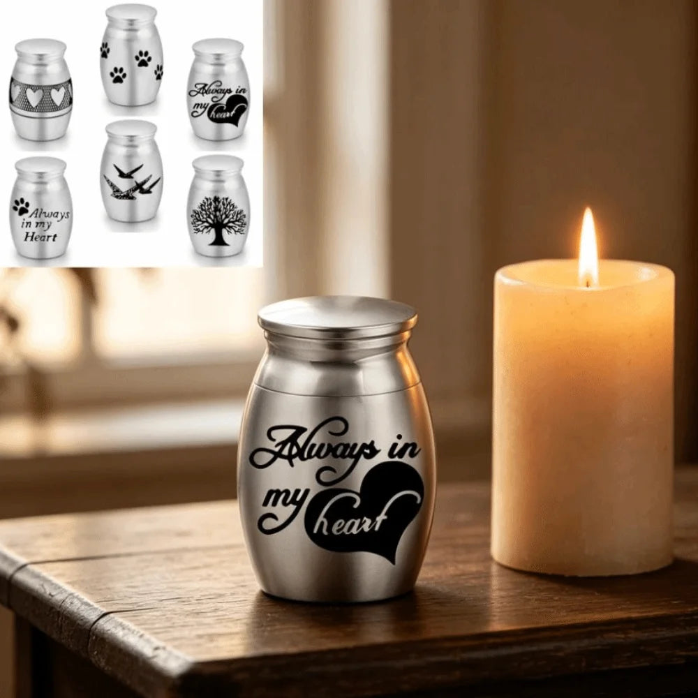 Mini Stainless Steel Pet Cremation Urn – Paw & Heart Patterns Pet Memorial Urn Nixie