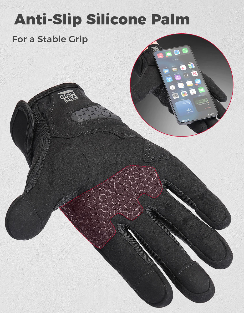 KEMITOUR Men's Touchscreen Motorcycle Gloves | PU Foam Motorcycle Riding Gloves Nixie