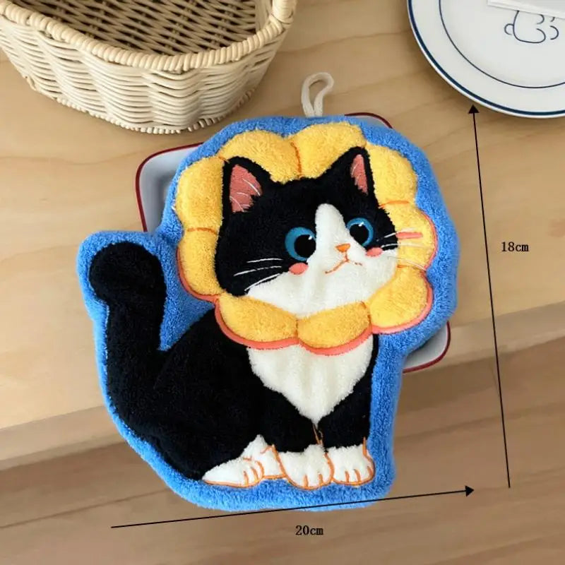 Kawaii Cat Coral Fleece Hand Towel – Soft & Absorbent Decorative Hand Towel Nixie