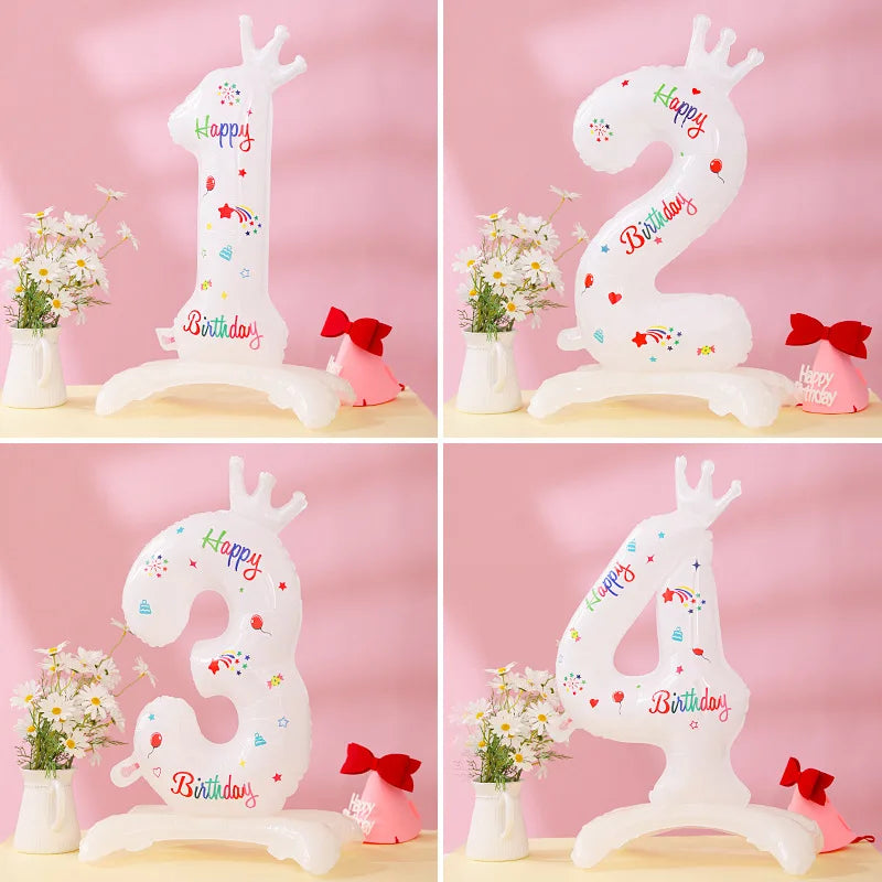32" White Crown Number Foil Balloon – Birthday Party Decor Party Balloon Nixie