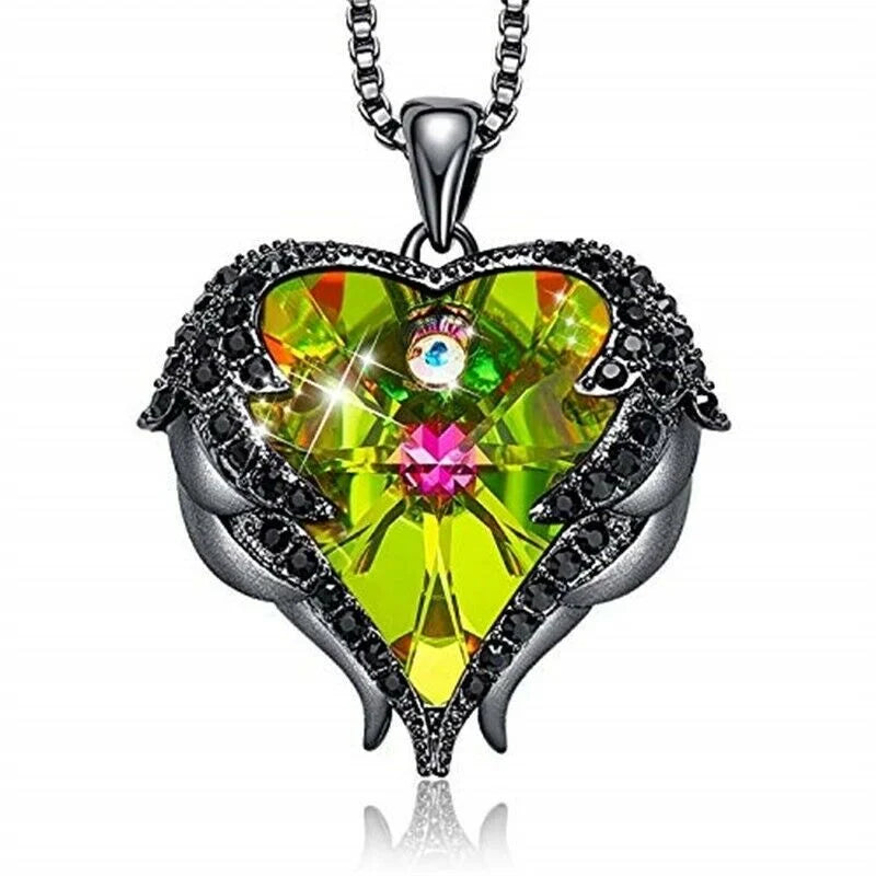 Angel Wing Heart Sapphire Glass Pendant Necklace for Women Pendant Necklace Nixie