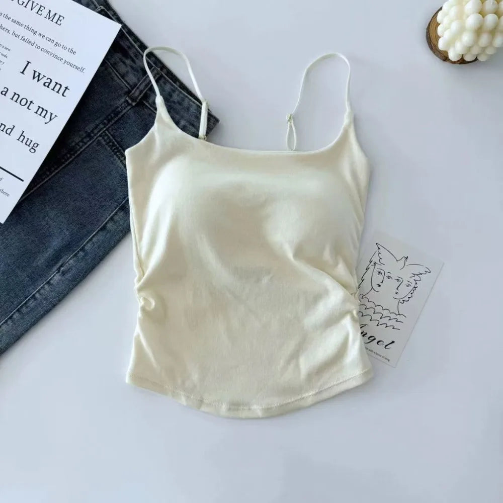 Women's Padded Camisole Sleeveless Vest Slim Fitted Tank Top Padded Camisole Tank Top Nixie Apricot One Size